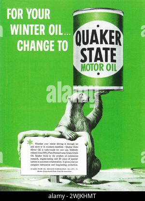 Publicité sur l'huile moteur Quaker State 1953 Banque D'Images