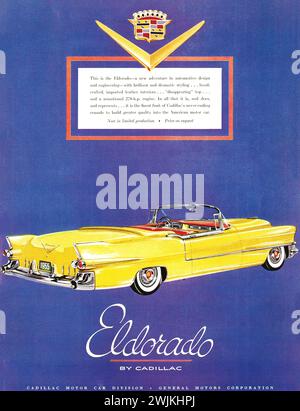 Publicité imprimée de production limitée jaune Eldorado Cabriolet 1955 de Cadillac Banque D'Images