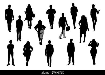 Ensemble de différentes personnes debout et marchant. Illustration de Vecteur