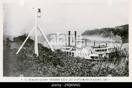 U. S. Beacon Light Tender Lily à Cox's Riffle Light, Ohio tiré de l'article EARLY STEAMBOATS ON Western AMERICAN RIVER. Par Cons D. Millar. Tiré de l'Engineering Magazine consacré au progrès industriel volume XI octobre 1897 The Engineering Magazine Co Banque D'Images