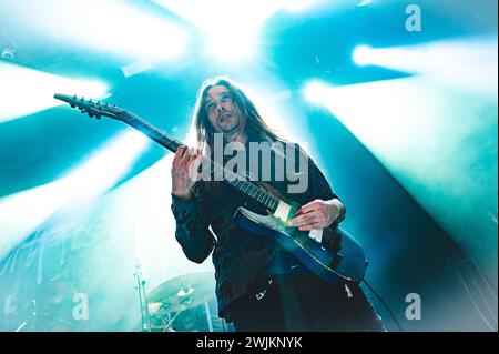 Copenhague, Danemark. 15 février 2024. Le groupe de rock progressif allemand Unprocessing donne un concert à Amager Bio à Copenhague. Ici le guitariste Christoph Schultz est vu en direct sur scène. (Crédit photo : Gonzales photo/Alamy Live News Banque D'Images