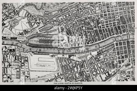 Carte du Lower Harbour de Glasgow, Écosse tirée de l'article MODERN WHARF IMPROVEMENTS AND HARBOR FACILITIES. Par Foster Crowell. Tiré de l'Engineering Magazine consacré au progrès industriel volume XIV octobre 1897 - mars 1898 The Engineering Magazine Co Banque D'Images