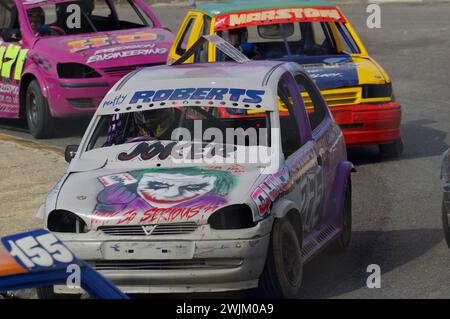 Banger Racing, Skegness, circuit de course, Lincolnshire, Angleterre, Royaume-Uni. Banque D'Images