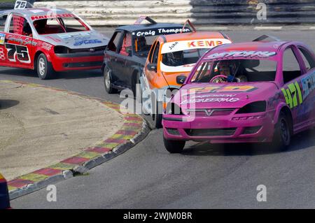 Banger Racing, Skegness, circuit de course, Lincolnshire, Angleterre, Royaume-Uni. Banque D'Images