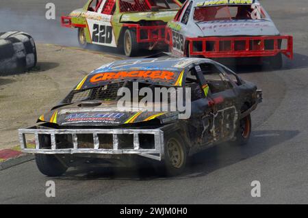 Banger Racing, Skegness, circuit de course, Lincolnshire, Angleterre, Royaume-Uni. Banque D'Images