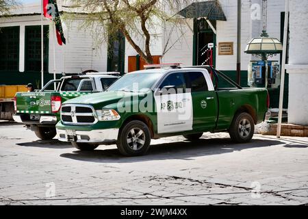 Véhicule de police de Carabineros de Chile, San Pedro de Atacama, Chili. Banque D'Images