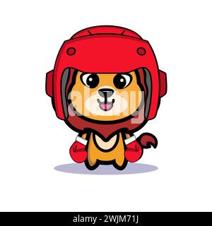 Illustration d'art symbole mascotte personnage animal design kawaii lion costume équipement de boxer Illustration de Vecteur