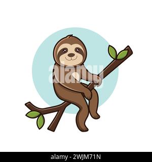 Siège paresseux mignon sur une branche d'arbre illustration plate. Clip art vectoriel paresseux paresseux pour la conception de t-shirt. Logo d'illustration paresseuse. Illustration de Vecteur