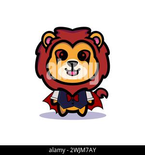 Illustration d'art symbole mascotte personnage animal design kawaii équipement de costume de lion de vampire dracula Illustration de Vecteur