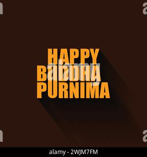 Heureux Bouddha Purnima illustration de lettrage vectoriel avec une longue ombre. Illustration de Vecteur