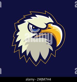 Logo de mascotte Eagle de style plat pour basket-ball, baseball, football ou autres jeux. Illustration vectorielle de visage d'aigle sur fond sombre. Illustration de Vecteur