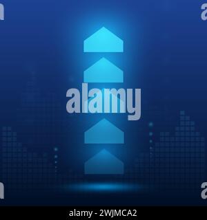 Flèches brillantes sur fond bleu. Flèches de croissance commerciale avec une stratégie de réussite. Illustration de Vecteur