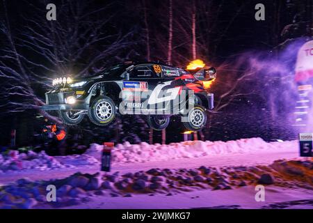 Umea, Suède. 15 février 2024. Kalle Rovanpera et Jonne Halttunen du Team Toyota Gazoo Racing WRT participent au Championnat du monde des Rallyes FIA WRC Rally Sweden. (Photo de Luca Barsali/SOPA images/SIPA USA) crédit : SIPA USA/Alamy Live News Banque D'Images