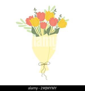 Bouquet dessiné à la main avec des tulipes dans des couleurs douces. Illustration de Vecteur