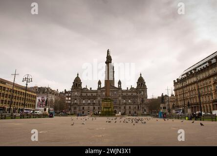 Glasgow, Royaume-Uni, le 21 mars 2020, George Square, dans le centre-ville de Glasgow, est vide un samedi généralement chargé pendant l'épidémie de coronavirus COVID 19 Banque D'Images