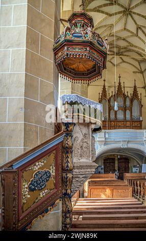 BIERTAN, TRANSYLVANIE, ROUMANIE - 3 SEPTEMBRE 2021 : détail de l'intérieur de l'église évangélique fortifiée construite 1490-1520. Banque D'Images