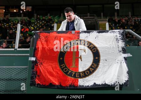 Den Haag, pays-Bas. 16 février 2024. Den Haag - fans de Feyenoord lors du match entre ADO Den Haag V1 et Feyenoord V1 au Bingoal stadion le 16 février 2024 à Den Haag, pays-Bas. Crédit : Box to Box Pictures/Alamy Live News Banque D'Images