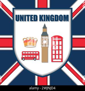Monuments et objets britanniques traditionnels carte postale de voyage Royaume-Uni vecteur Illustration de Vecteur