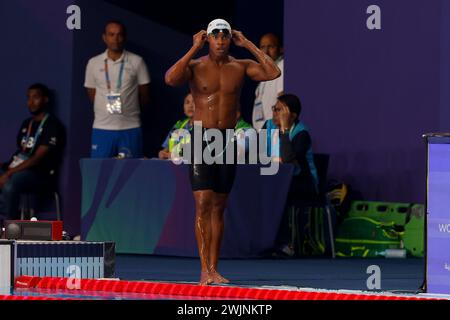 Doha, Qatar. 16 février 2024. DOHA, QATAR - 16 FÉVRIER : Kenzo Simons, des pays-Bas, en demi-finale du 50 m libre masculin, jour 15 : natation des Championnats du monde de natation Doha 2024, le 16 février 2024 à Doha, Qatar. (Photo de MTB-photo/BSR Agency) crédit : BSR Agency/Alamy Live News Banque D'Images