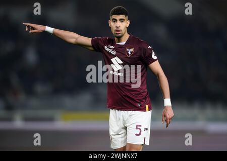 Turin, Italie. 16 février 2024. Adam Masina du Torino FC fait des gestes lors du match de Serie A entre le Torino FC et l'US Lecce. Nicolò Campo/Alamy Live News Banque D'Images