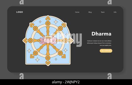Illustration de la roue de Dharma. Représentation symbolique des enseignements de Bouddha et le chemin de l'illumination. Illustration vectorielle plate Illustration de Vecteur