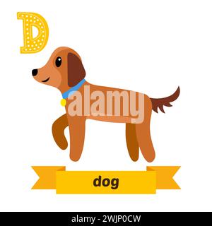 Chien. Lettre D. Mignon enfants alphabet animal dans le vecteur. Animaux de dessin animé drôles. Illustration vectorielle Illustration de Vecteur