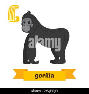 Gorille. Lettre G. Mignon enfants alphabet animal dans le vecteur. Animaux de dessin animé drôles. Illustration vectorielle Illustration de Vecteur