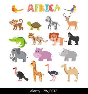 Animaux d'Afrique. Ensemble vectoriel d'animaux de la jungle de bande dessinée. Illustration vectorielle Illustration de Vecteur