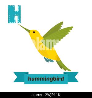 Hummingbird. Lettre H. Mignon enfants alphabet animal dans le vecteur. Animaux de dessin animé drôles. Illustration vectorielle Illustration de Vecteur