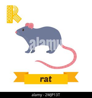 Rat. Lettre R. Mignon enfants alphabet animal dans le vecteur. Animaux de dessin animé drôles. Illustration vectorielle Illustration de Vecteur