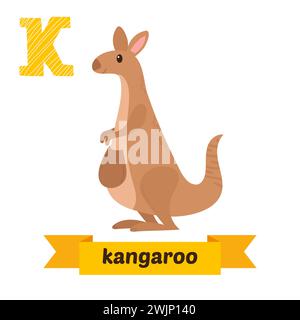 Kangourou. Lettre K. Mignon enfants alphabet animal dans le vecteur. Animaux de dessin animé drôles. Illustration vectorielle Illustration de Vecteur