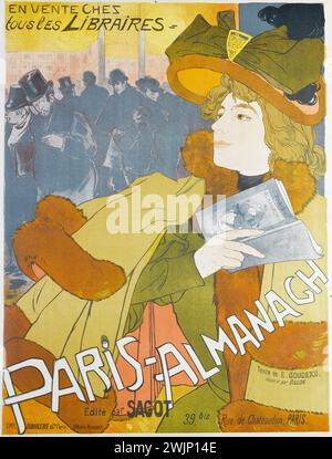 Affiche française vintage pour PARIS-ALMANACH par Georges de Feure. Lithographie couleur 1894. Banque D'Images