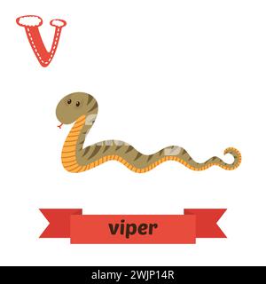 Viper. Lettre V. Mignon enfants alphabet animal dans le vecteur. Animaux de dessin animé drôles. Illustration vectorielle Illustration de Vecteur