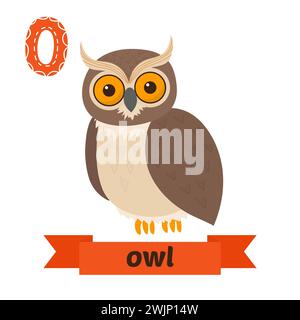 Hibou. Lettre O. Mignon enfants alphabet animal dans le vecteur. Animaux de dessin animé drôles. Illustration vectorielle Illustration de Vecteur