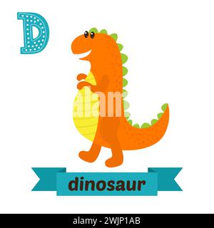 Dinosaure. Lettre D. Mignon enfants alphabet animal dans le vecteur. Animaux de dessin animé drôles. Illustration vectorielle Illustration de Vecteur