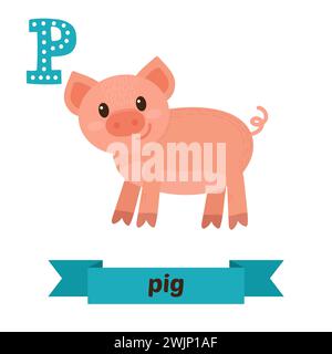 Pig. Lettre P. Mignon enfants alphabet animal dans le vecteur. Animaux de dessin animé drôles. Illustration vectorielle Illustration de Vecteur