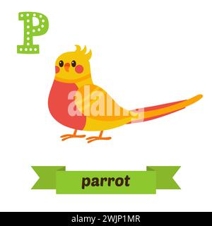 Perroquet. Lettre P. Mignon enfants alphabet animal dans le vecteur. Animaux de dessin animé drôles. Illustration vectorielle Illustration de Vecteur