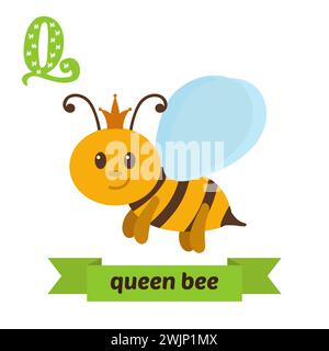 Queen Bee. Lettre Q. Mignon enfants alphabet animal dans le vecteur. Animaux de dessin animé drôles. Illustration vectorielle Illustration de Vecteur