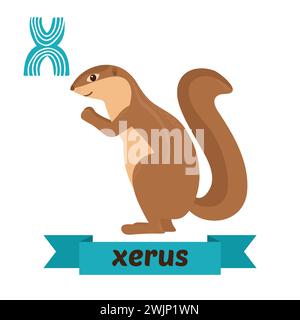 Xerus. Lettre X. Mignon enfants alphabet animal dans le vecteur. Animaux de dessin animé drôles. Illustration vectorielle Illustration de Vecteur