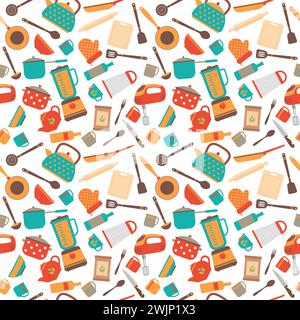 Ustensiles de cuisine fond. Joli motif sans couture avec des outils de cuisine. Illustration vectorielle Illustration de Vecteur