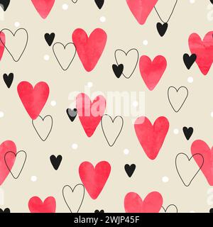 Motif de coeurs à l'aquarelle rouge. Fond transparent de Saint-Valentin Illustration de Vecteur