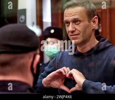 ALEXEI NAVALNY (1976-2024 ans) avocat russe et chef de l'opposition jugé à Moscou en 2024. Photo : Service de presse du tribunal municipal de Moscou Олег Козырев Banque D'Images