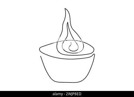 Bougie chauffe-plat avec flamme. Bougie parfumée décorative brûlante. Dessin continu sur une ligne. Ligne Isolé sur fond blanc. Design ele Illustration de Vecteur