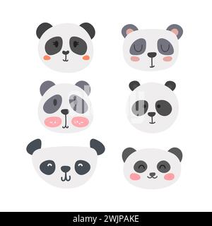 Ensemble de pandas mignons. Drôles d'animaux gribouillés. Petit panda dans le style de dessin animé. Illustration vectorielle Illustration de Vecteur