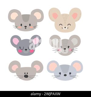 Ensemble de souris mignonnes. Drôles d'animaux gribouillés. Petite souris dans le style de dessin animé. Illustration vectorielle Illustration de Vecteur