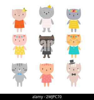 Chats élégants. Chatons mignons pour votre conception. Style tendance pour les enfants. Illustration vectorielle Illustration de Vecteur