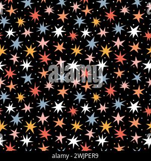 Motif sans couture scandinave avec étoiles dessinées à la main. Fond mignon avec étoiles filantes. Illustration vectorielle Illustration de Vecteur