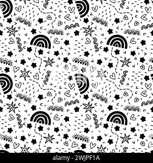 Motif sans couture dessiné à la main. Fond avec des arcs-en-ciel. Texture tendance pour tissu, textile, papier d'emballage, tissu. Illustration vectorielle Illustration de Vecteur