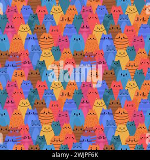 Joli motif sans couture avec des chats et des chatons drôles. Griffonner les personnages des animaux. Conception pour l'impression. Illustration vectorielle Illustration de Vecteur
