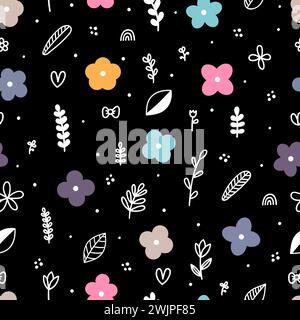 Joli motif floral sans couture avec des éléments dessinés à la main. Griffonner des fleurs. Ressort. Style scandinave. Illustration vectorielle Illustration de Vecteur